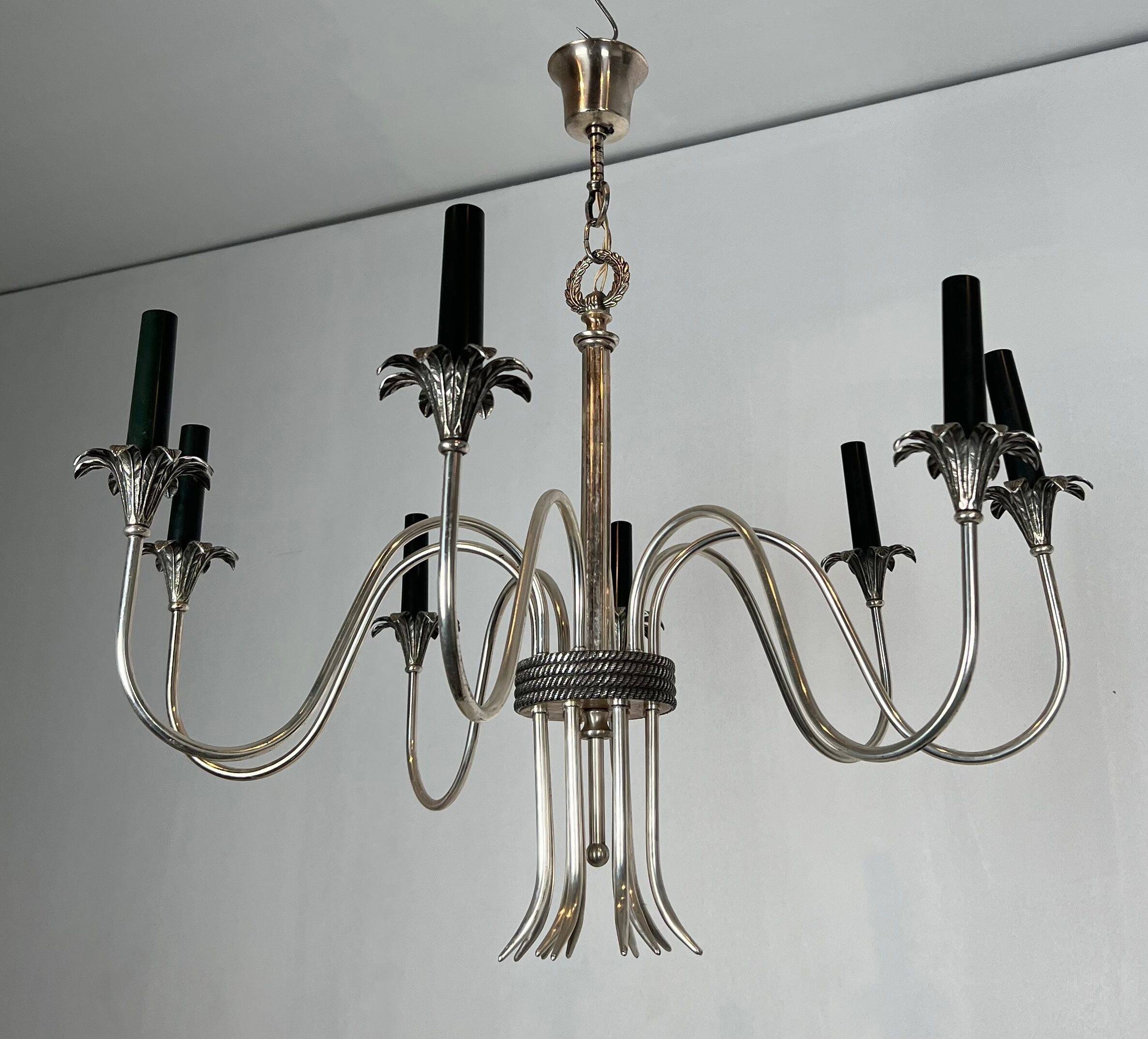 Neoclassical style chandelier in silver-plated metal by the house of Charles.