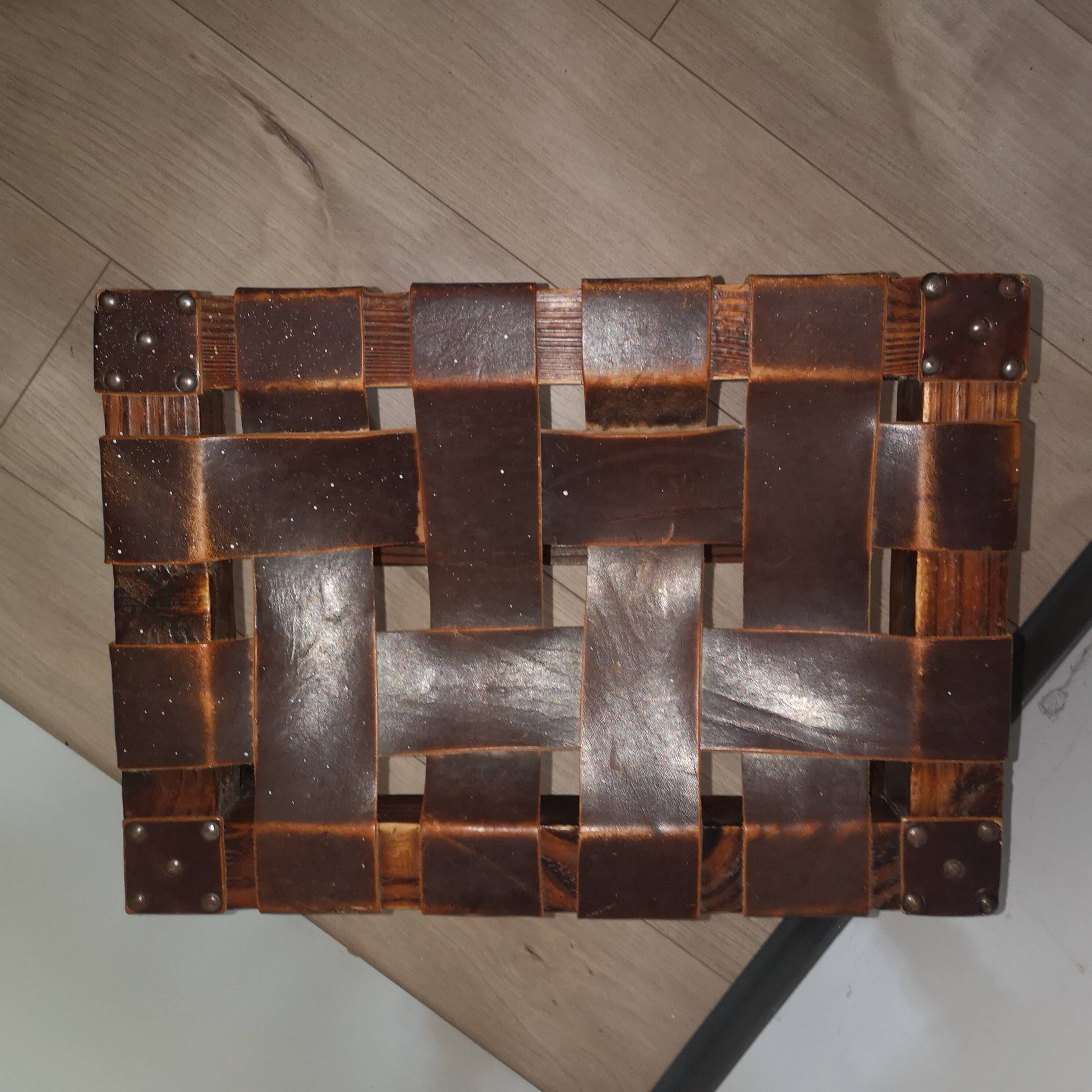 brutalist Spanish vintage leather stool 1960s