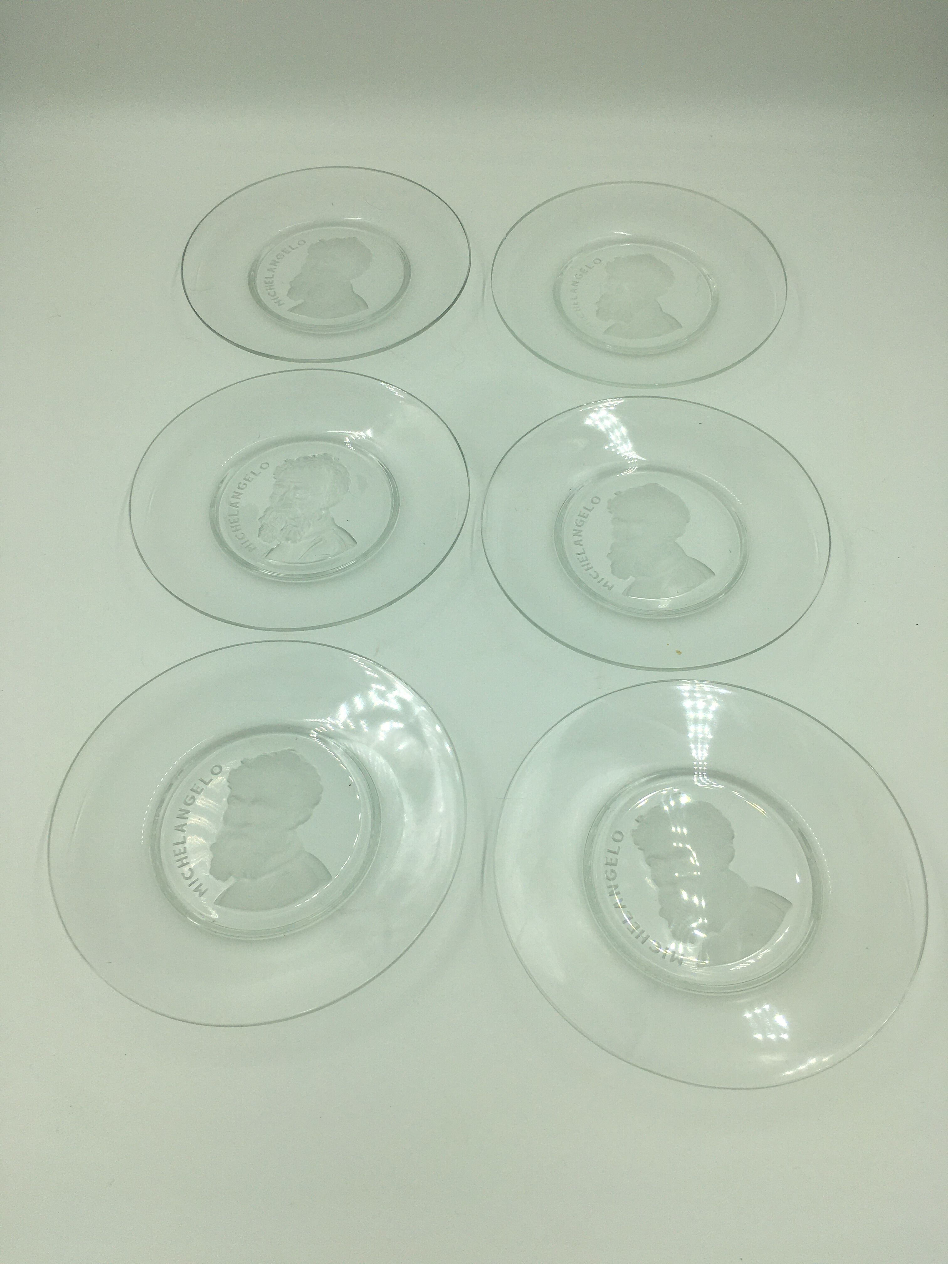 Set of 6 plates in relief glass Michel Angelo