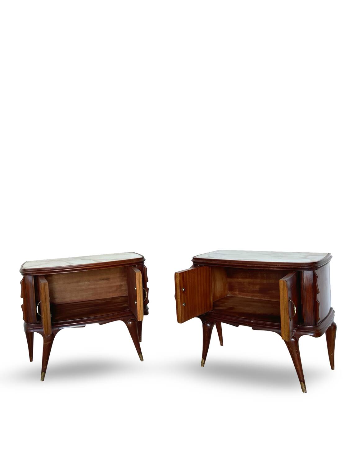 Tables de chevet plaquées en palissandre avec plateau en onyx vert