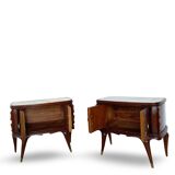 Tables de chevet plaquées en palissandre avec plateau en onyx vert