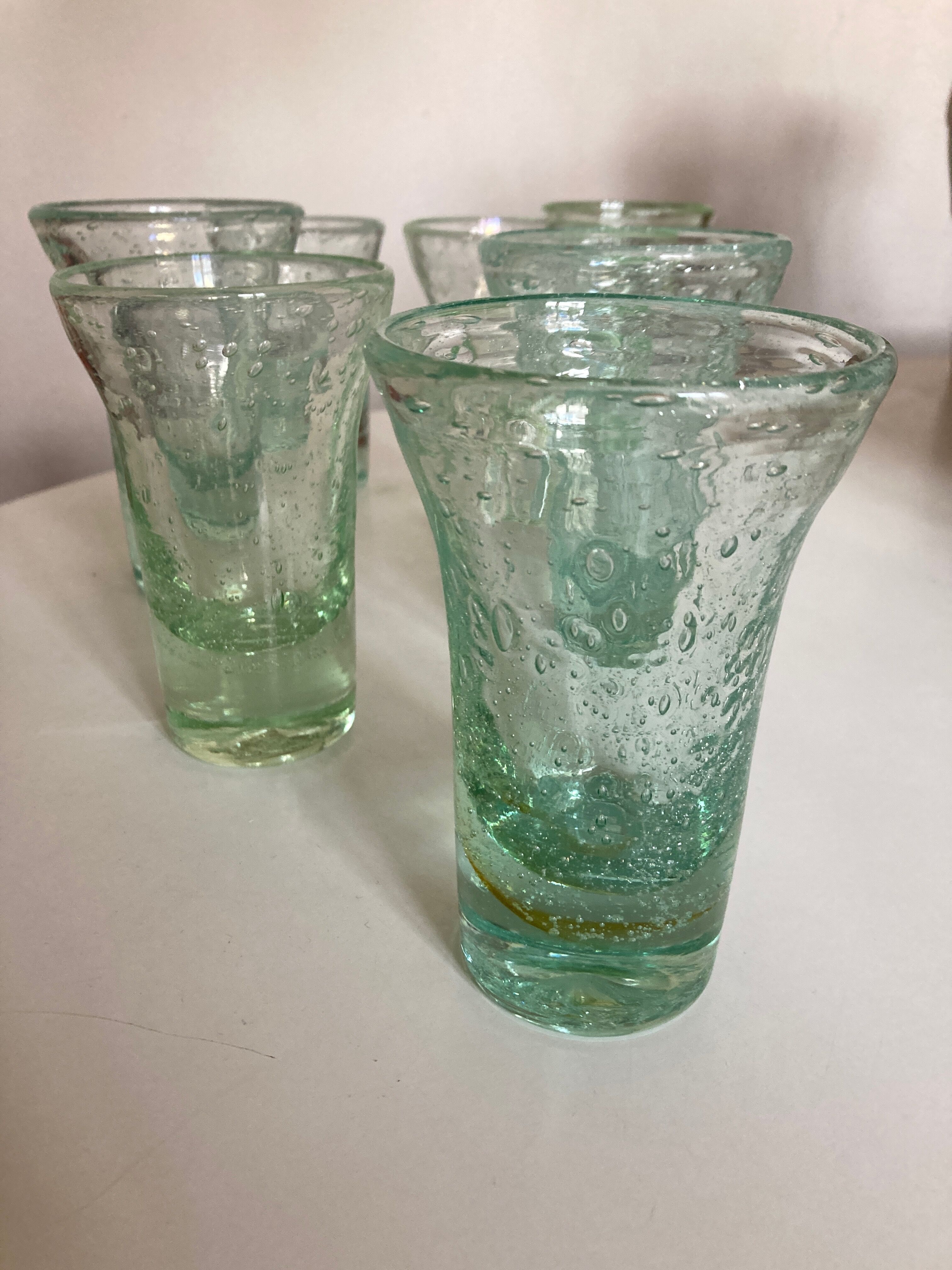 Set of 7 Biot cups in bubbled glass 1970