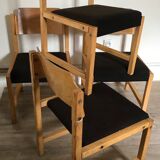 Set of 4 vintage chairs 1980's in beech, thermoformed on the back