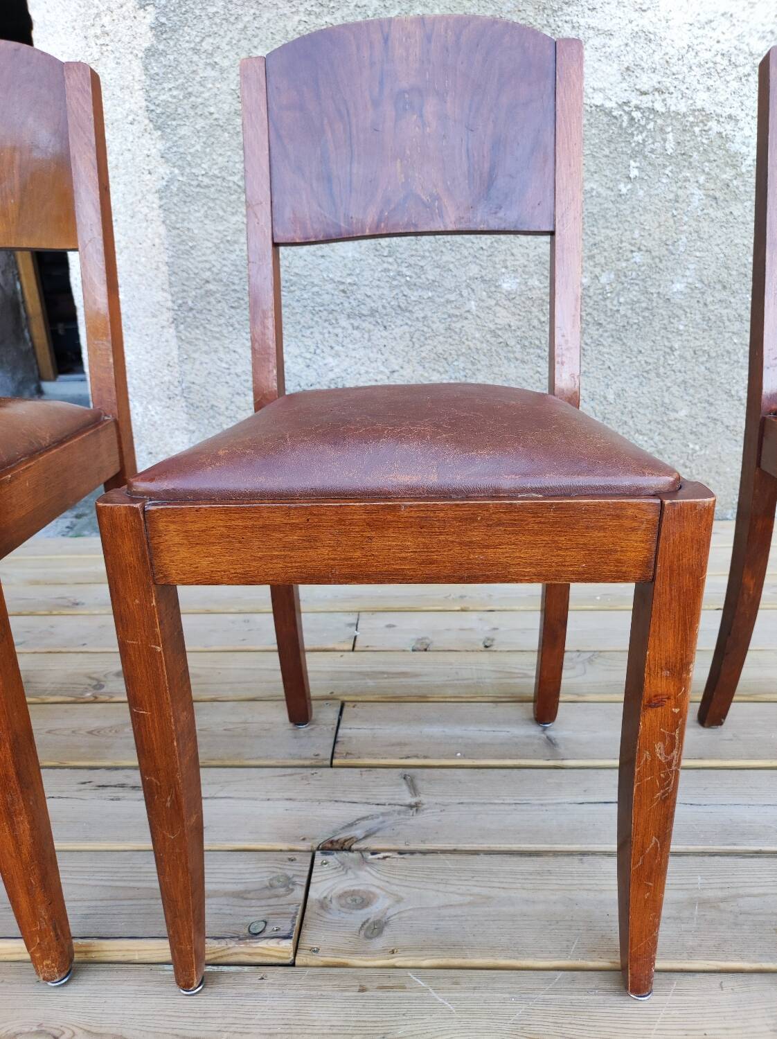Set of 6 STELLA chairs, Art Deco, leather seat