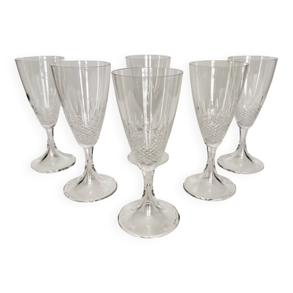6 Verres à Eau en Cristal Lalique   Modèle “Chinon” Design des Années 1960