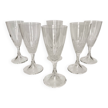 6 Verres à Eau en Cristal Lalique | Modèle “Chinon” Design des Années 1960