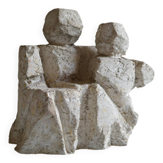 Sculpture en terre cuite " maternité " signée DK