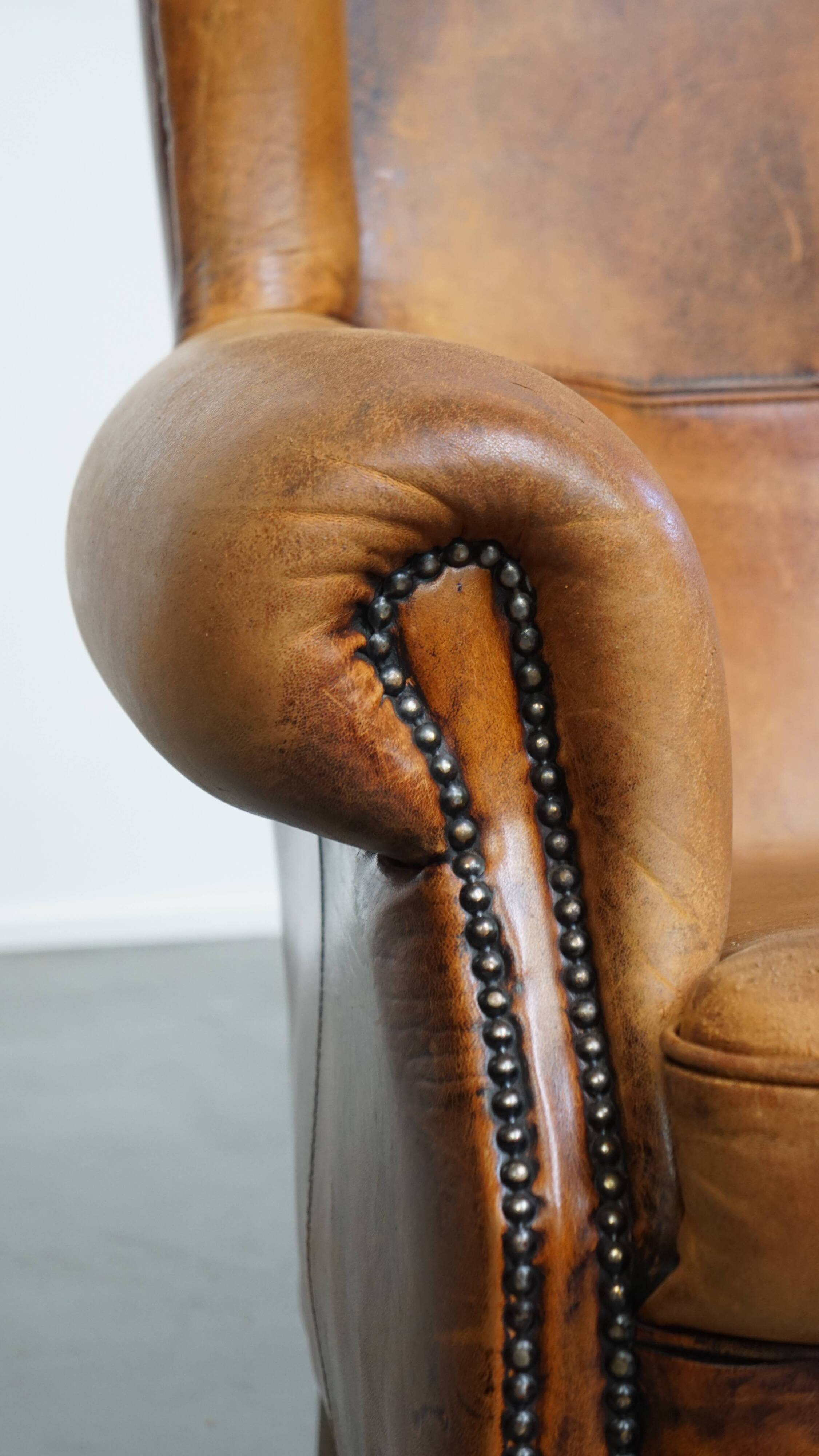 Vintage Wingback Chair Made from Sheepskin Leather