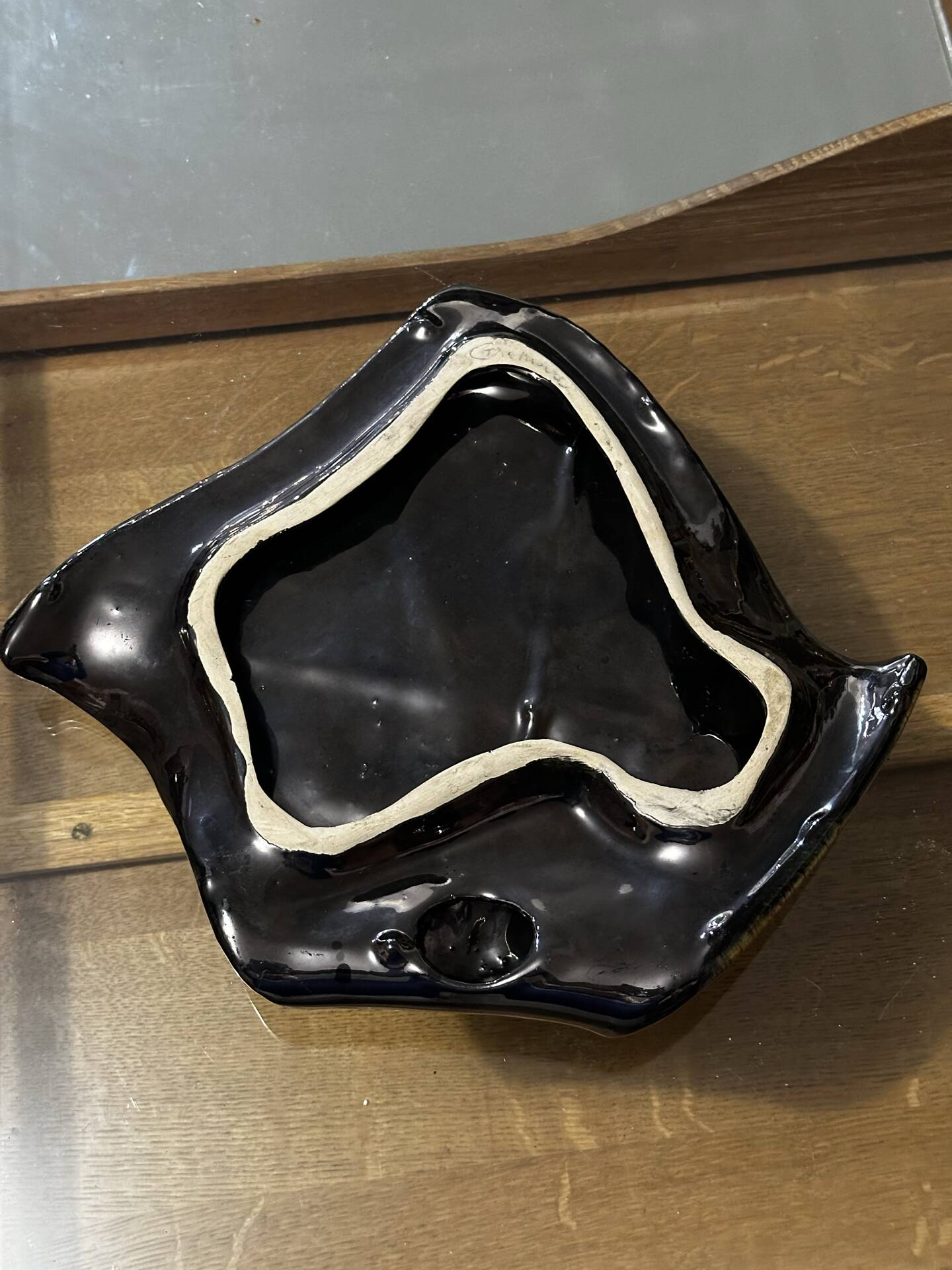glazed red ceramic vide-poche signed - 1960s
