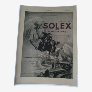 Publicité papier voiture automobile carburateur Solex issue revue d'époque  1931