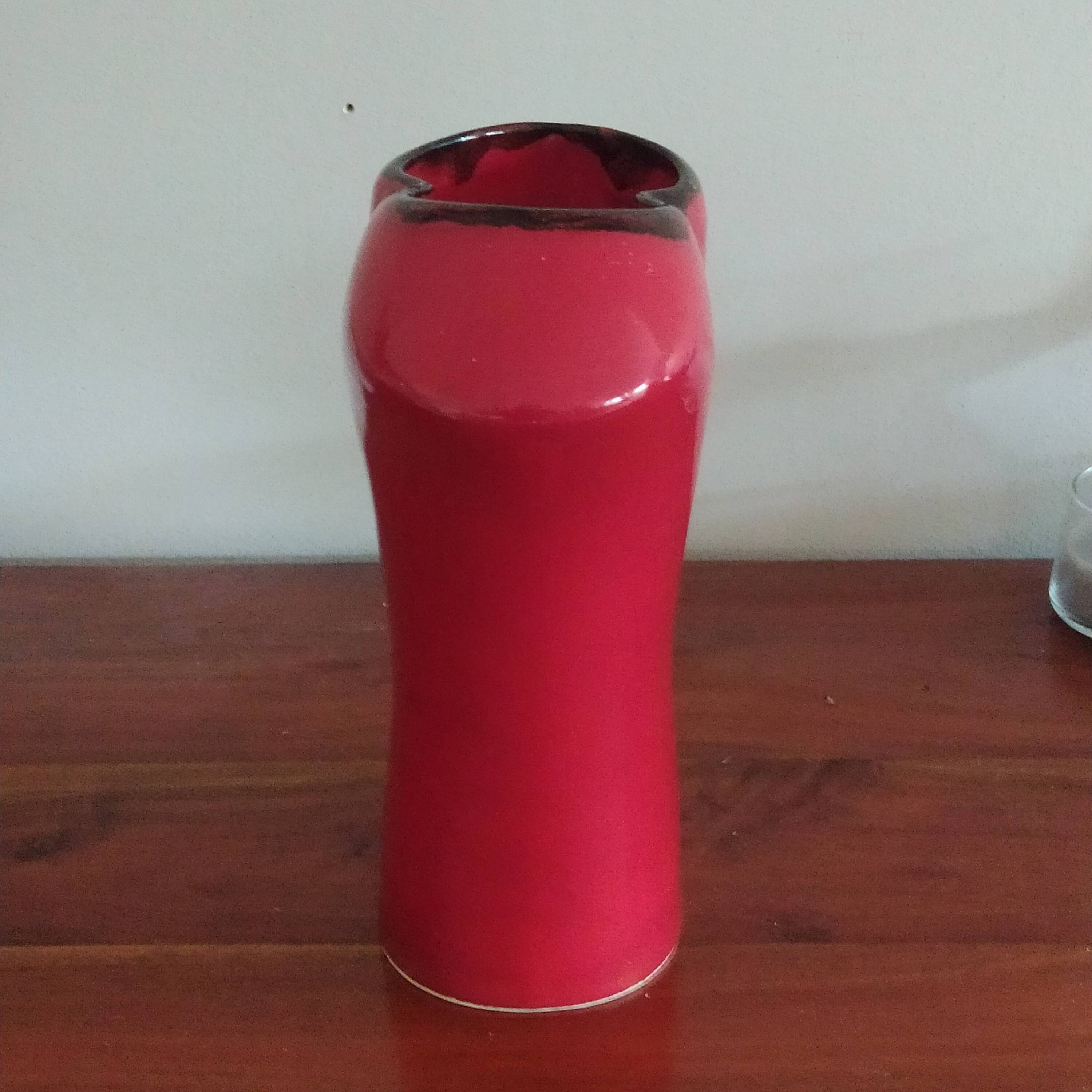 red ceramic designer vase by Les Grottes de Dieulefit