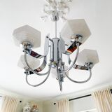 Lustre Gaetano Sciolari à 5 bras en métal chromé, Italie 1970