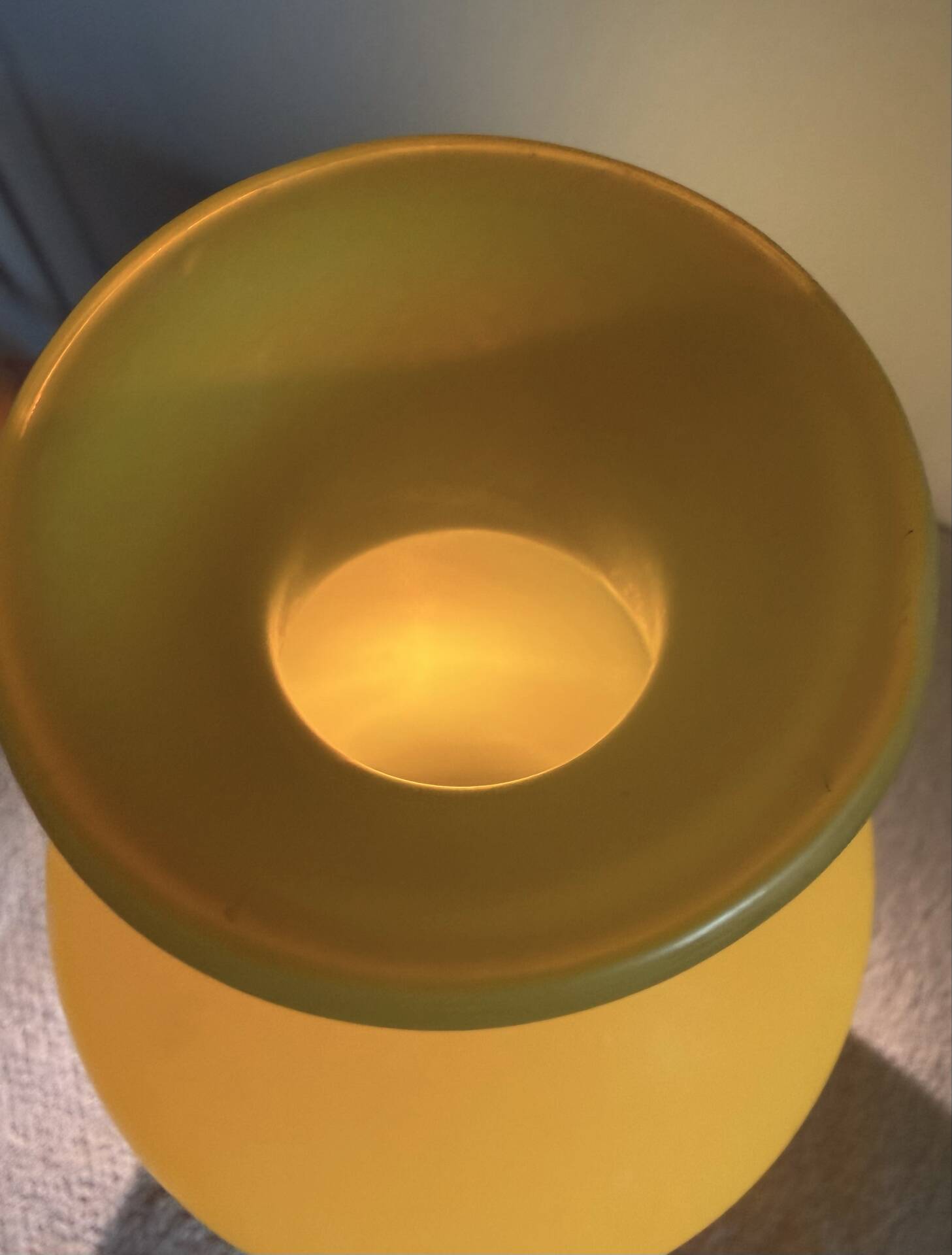 Vintage Hand-Blown Yellow Frosted Satin Glass Apothecary Vase - 1970s