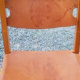 Pair of brutalist chairs in elm and stretched leather with saddle stitching Self publisher