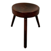 Tabouret trépied rustique ancien en bois, années 1900