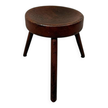 Tabouret trépied rustique ancien en bois, années 1900