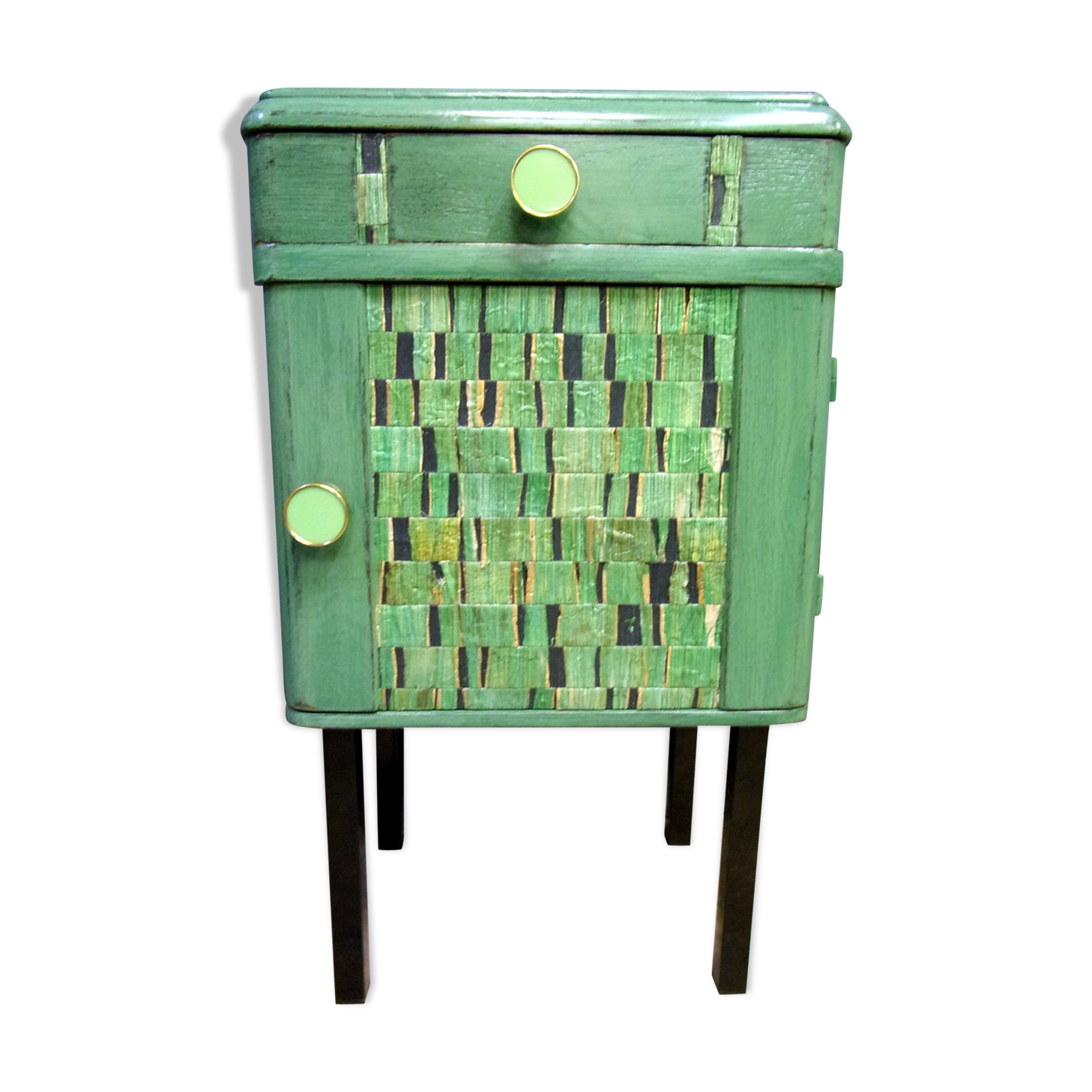 Chevet, art-deco back furniture revisited green and lily root
