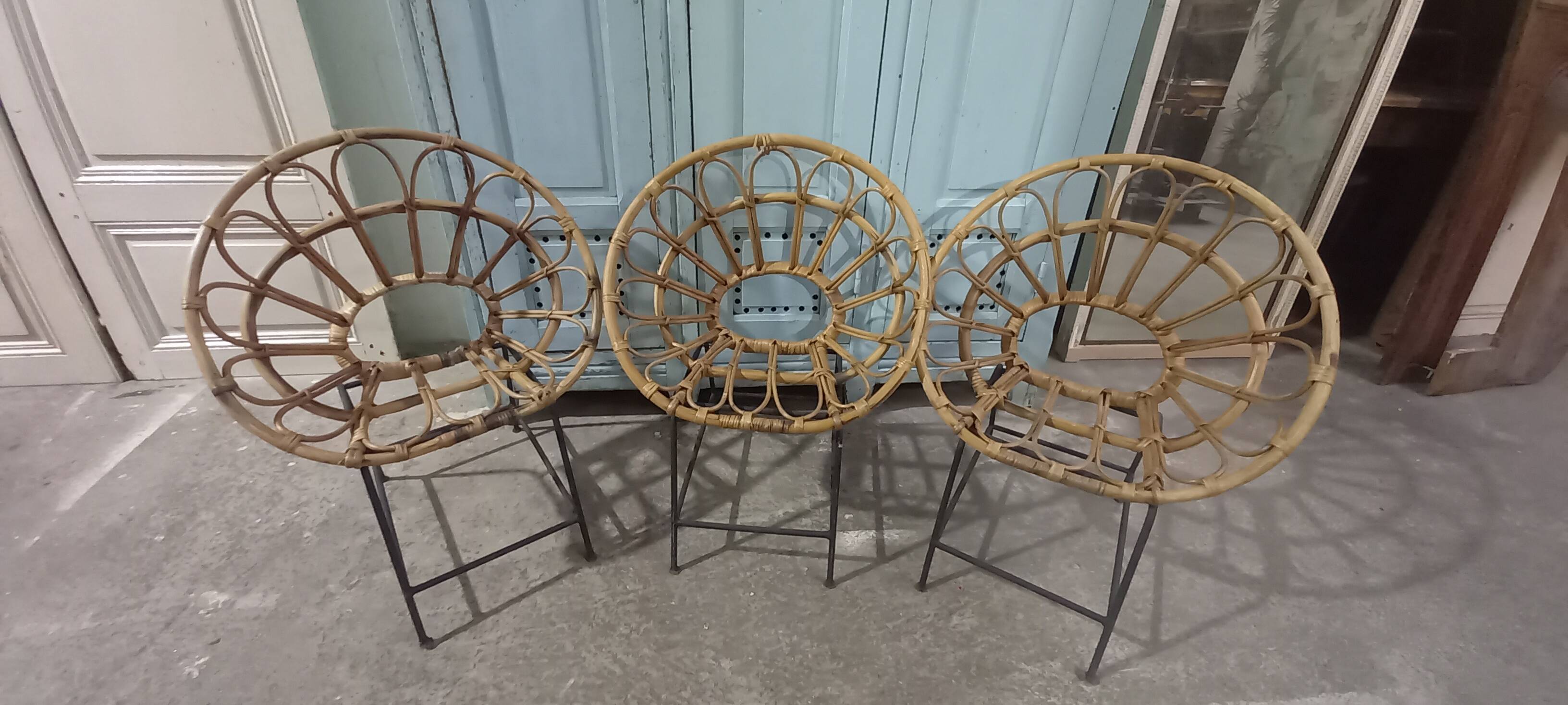 Rattan and metal children's chairs