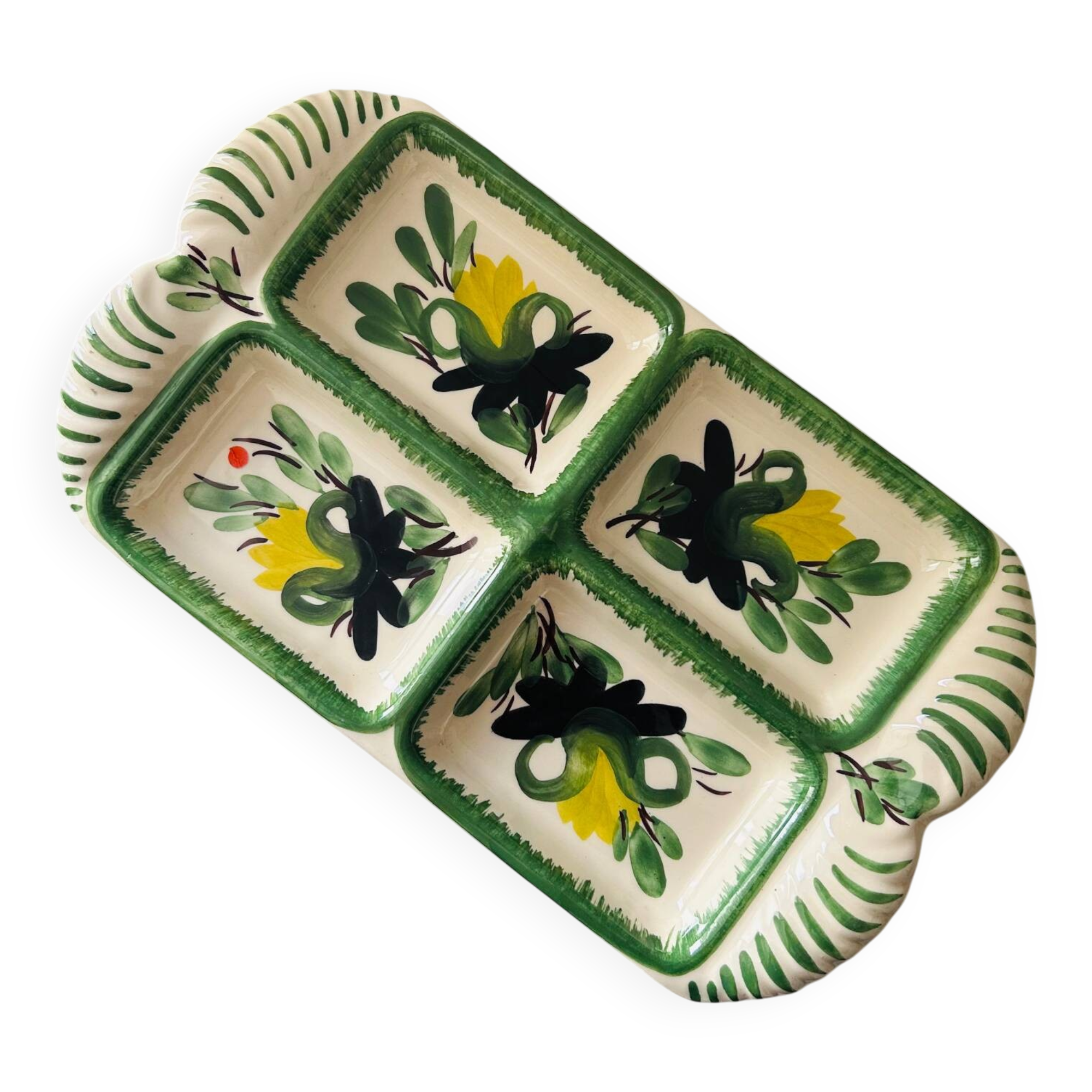 Serving dish with floral decoration signed