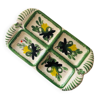 Serving dish with floral decoration signed