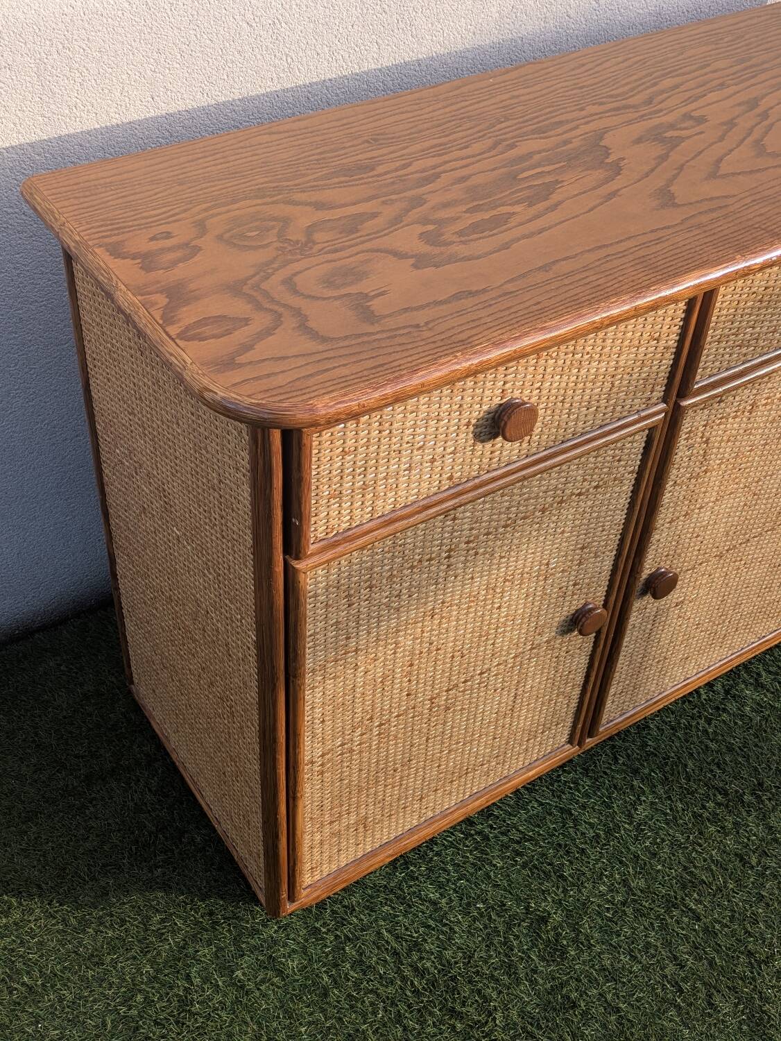 Vintage 1980s rattan sideboard by Roche Bobois
