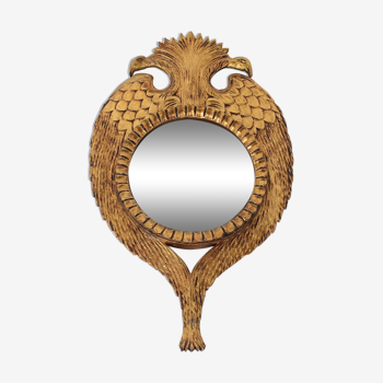 Miroir convexe en bois sculpté doré aigle bicéphale 60x100cm