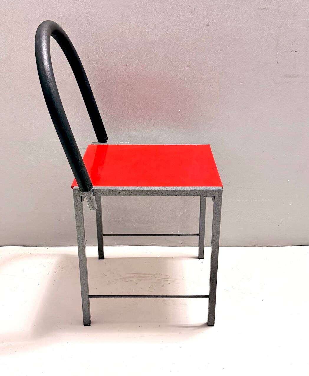 Ettore Sottsass style Red Vintage Side Chair, Laminate & Metal, Italy, 1980