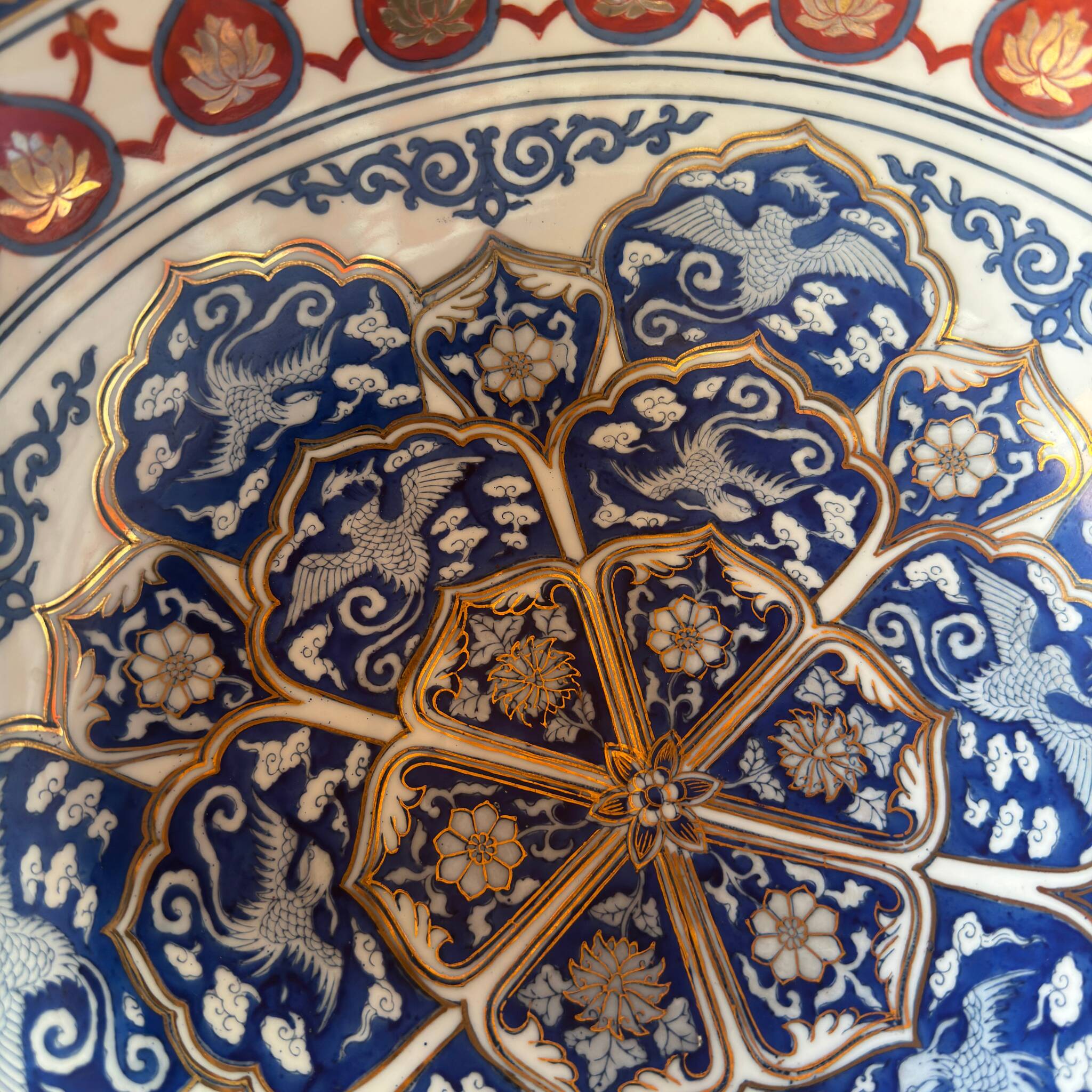 Grand bol japonais en porcelaine – style Imari – peint à la main – phénix e