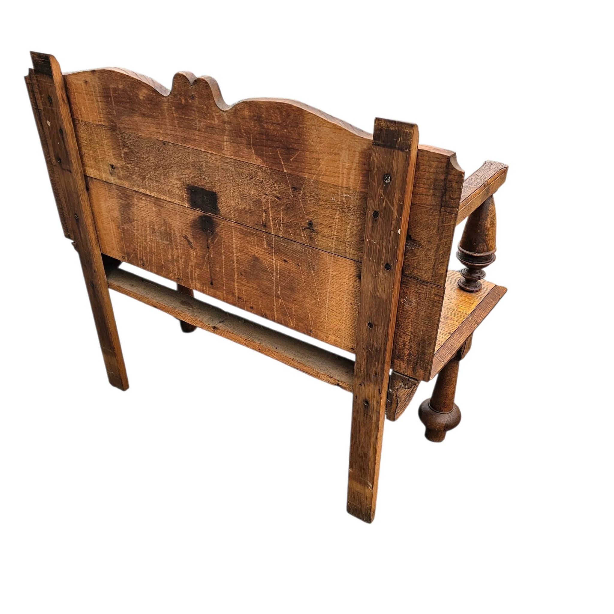 Antique Dutch oak hall bench / 1920s