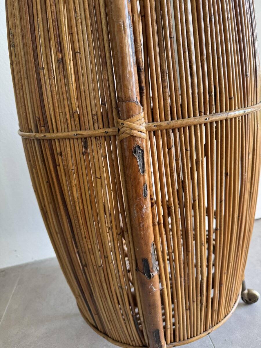 Vintage Bar Sports in bamboo and wicker bar cart, 1970s