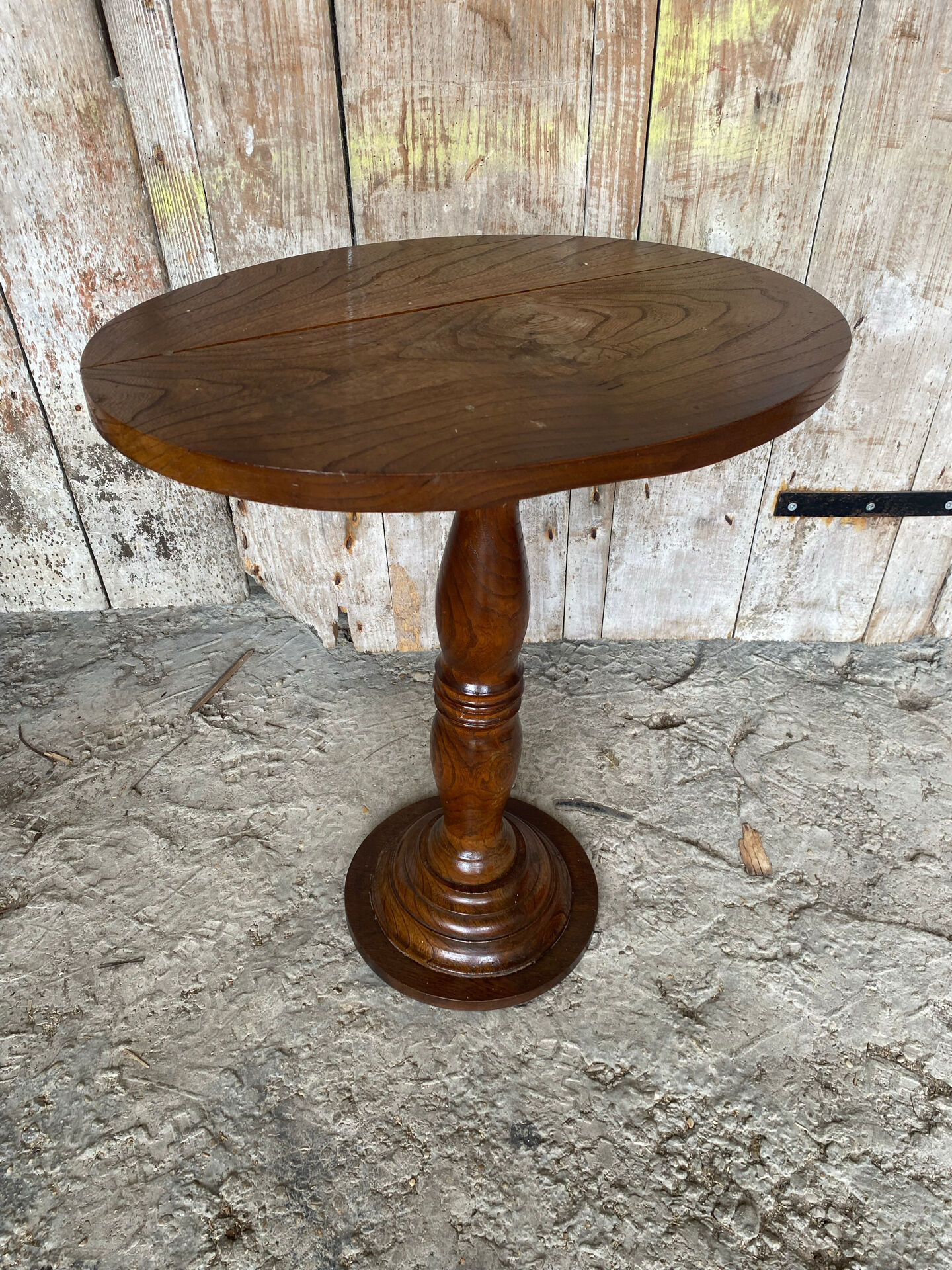 Table Appoint Guéridon Oval Ancien Bois Tourné Vintage #E327