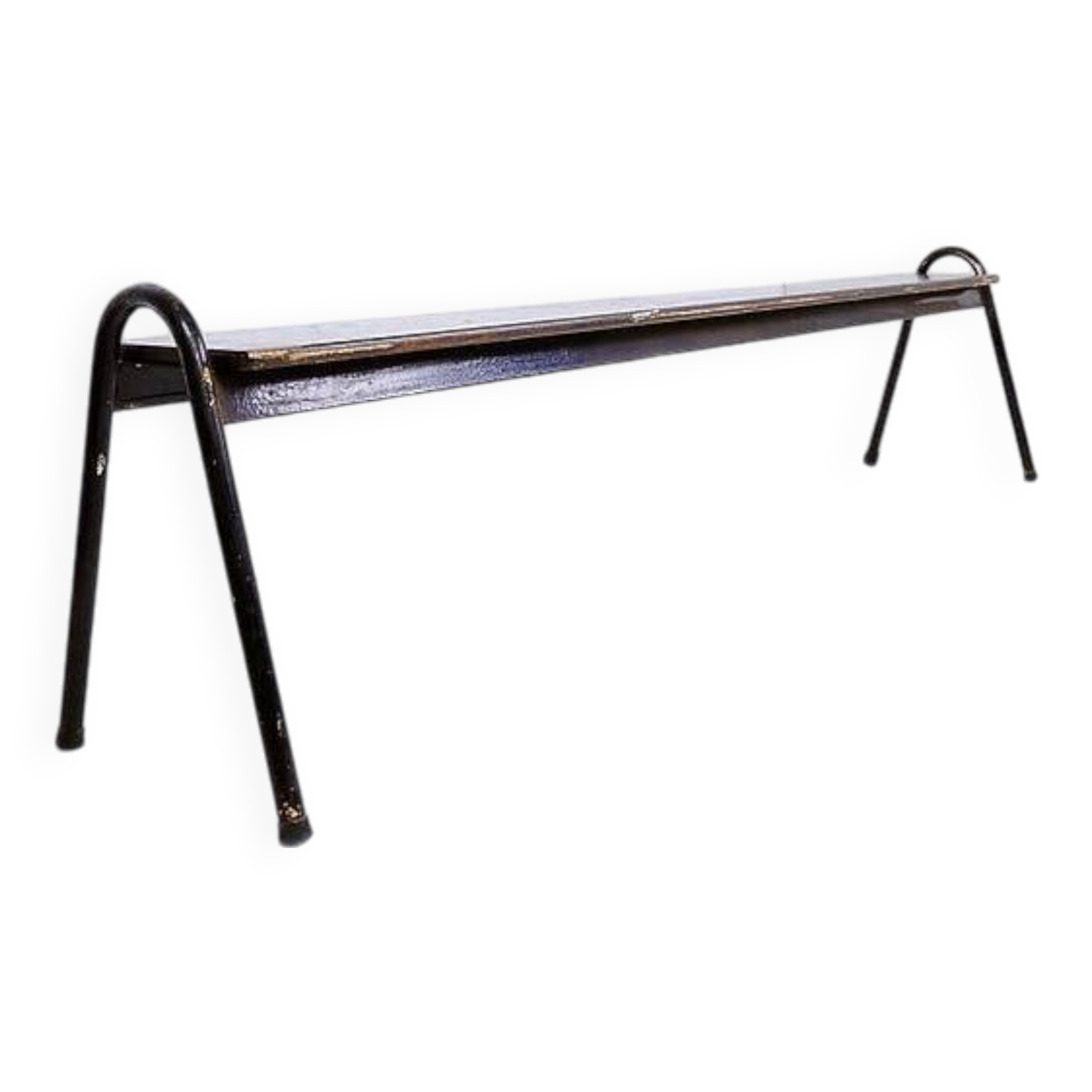 Tubax Black wood and metal bench - Minimalist design - 1950s