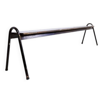 Banc en bois et métal tubulaire noir, 1950
