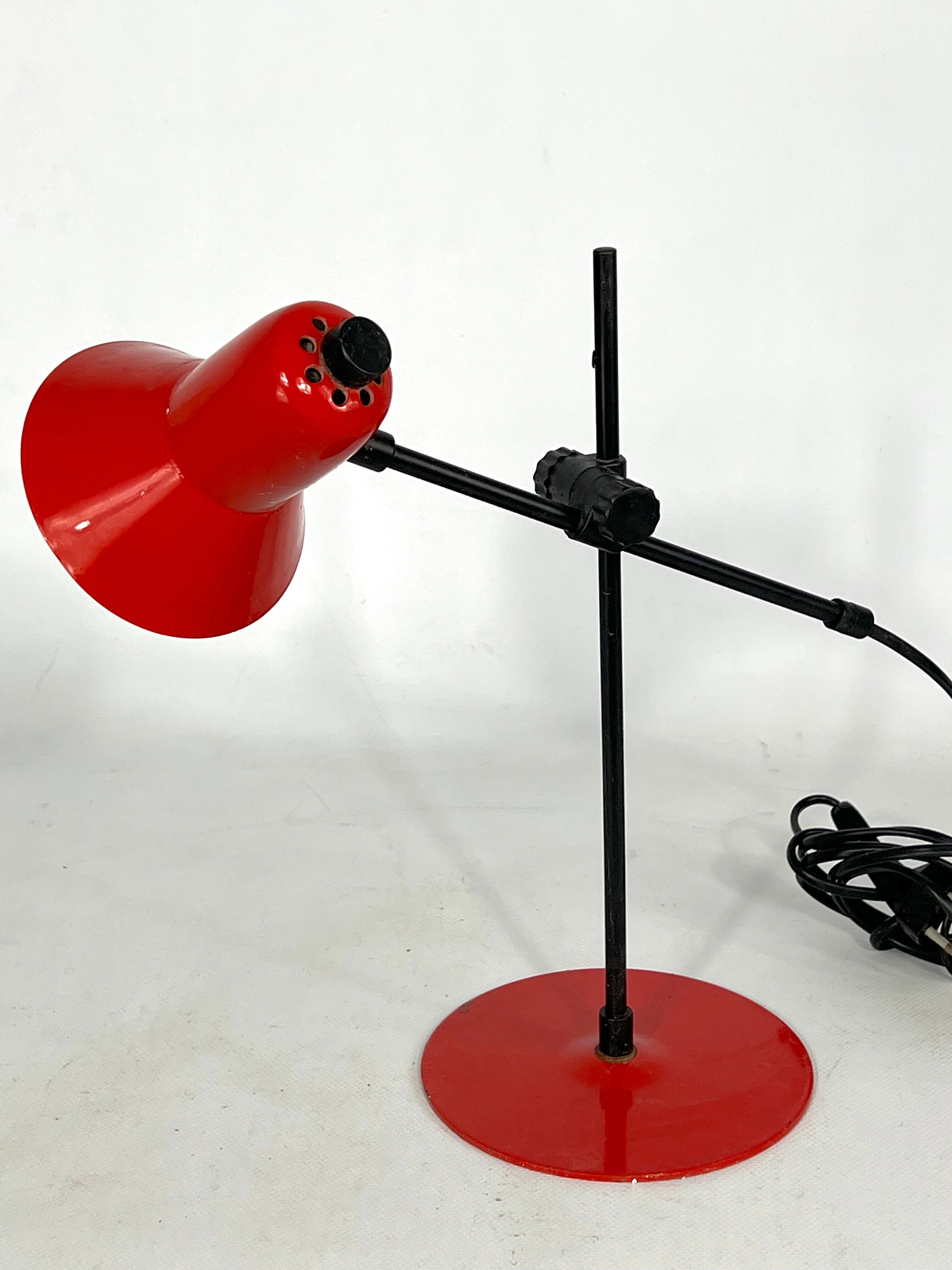 Vintage red table lamp by Veneta Lumi. Italy 1970s