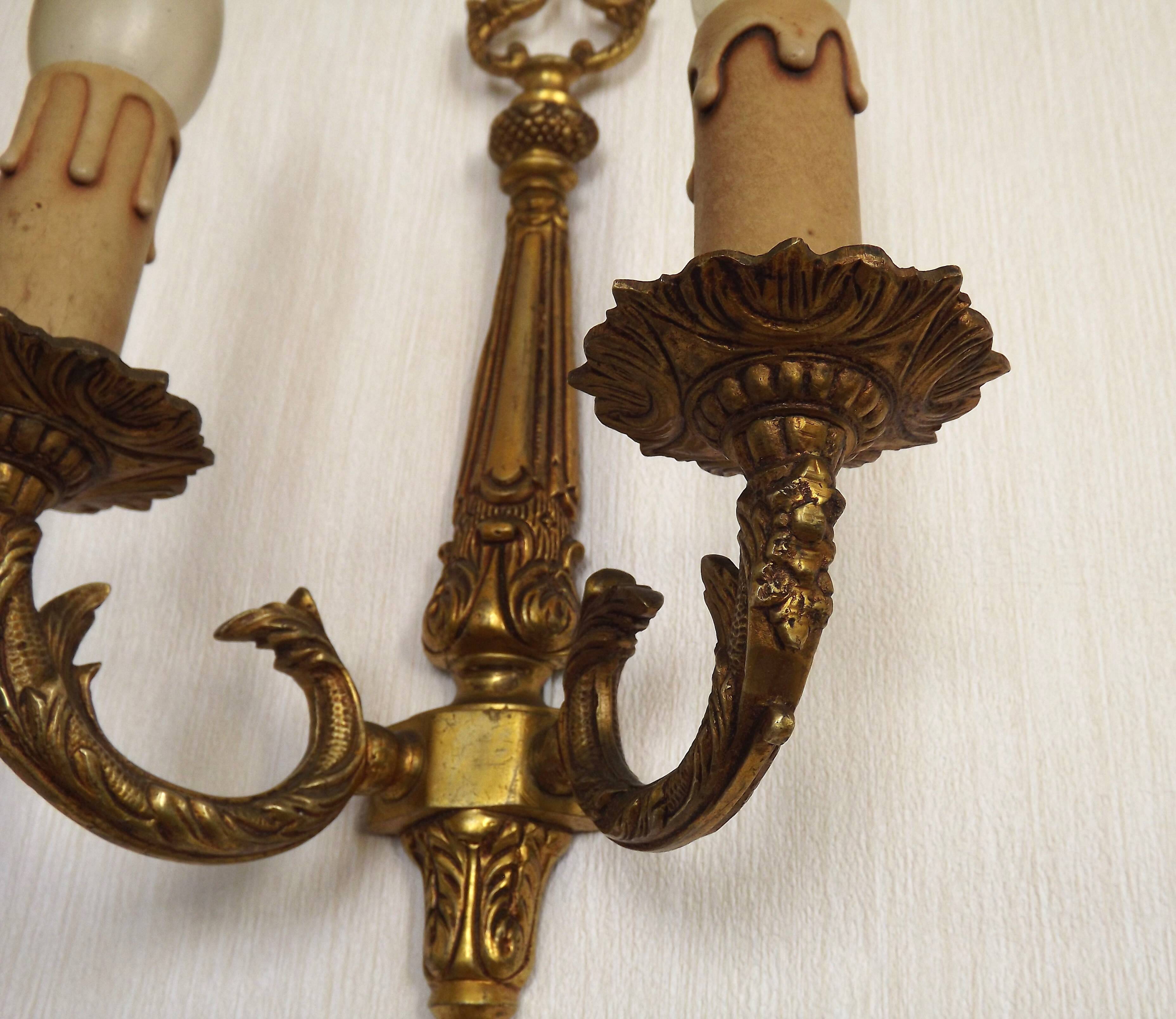 Large Vintage French Bronze Baroque Style Bronze Double Wall Light 5413