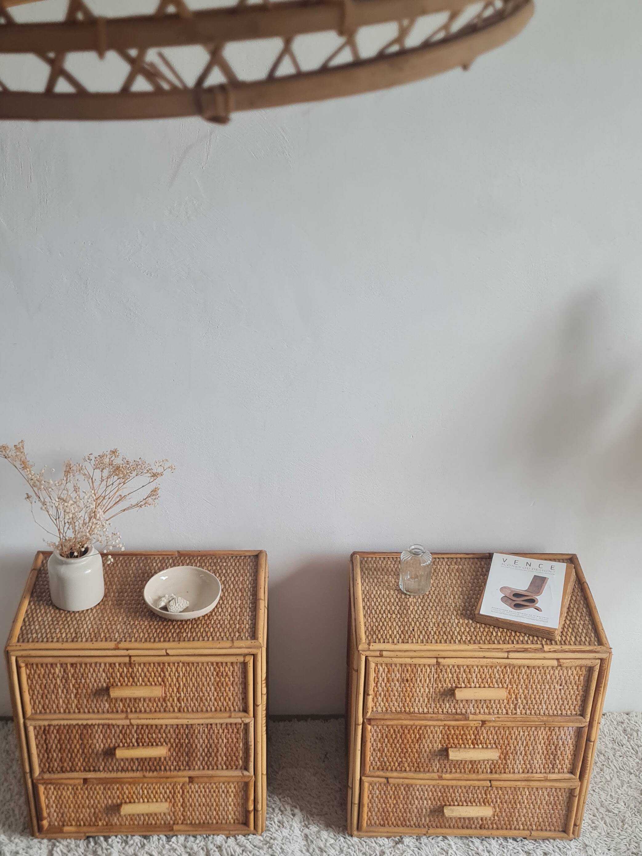 Pair of rattan bedside tables circa the 1970s.
