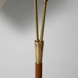 Lampadaire scandinave en chêne et laiton, années 50