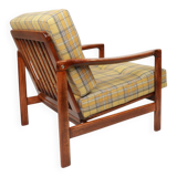 Fauteuil vintage Mid Century Design avec coussins en laine tartan jaune, Pologne, 1960