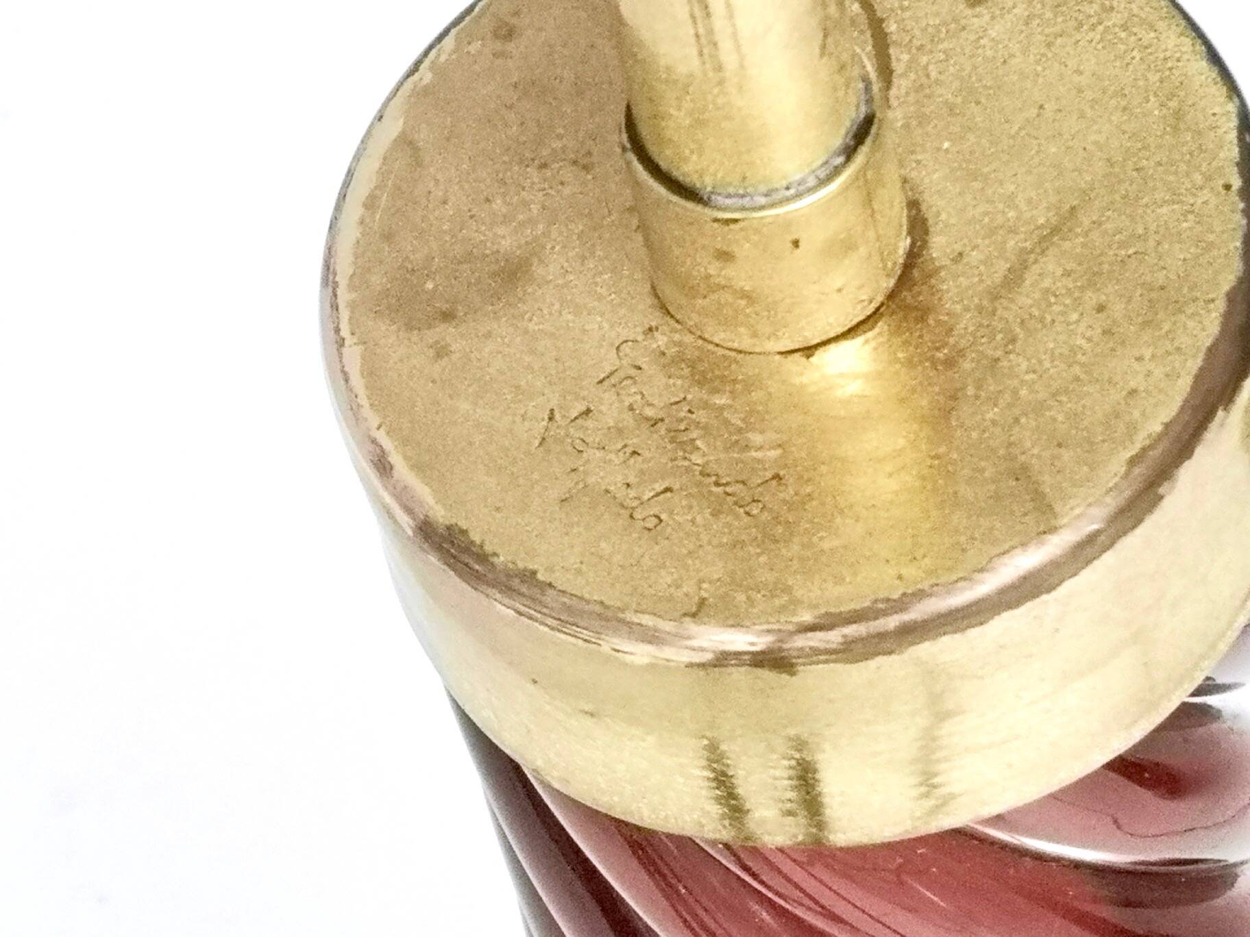 Burgundy Plexiglass and Brass Table Lamps by F. Loffredo, Italy 1980s