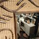 2-tone beveled square wood and rattan mirror