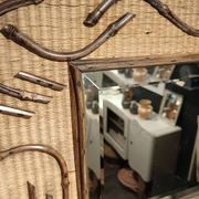 Miroir bois et rotin carré biseauté 2 tons