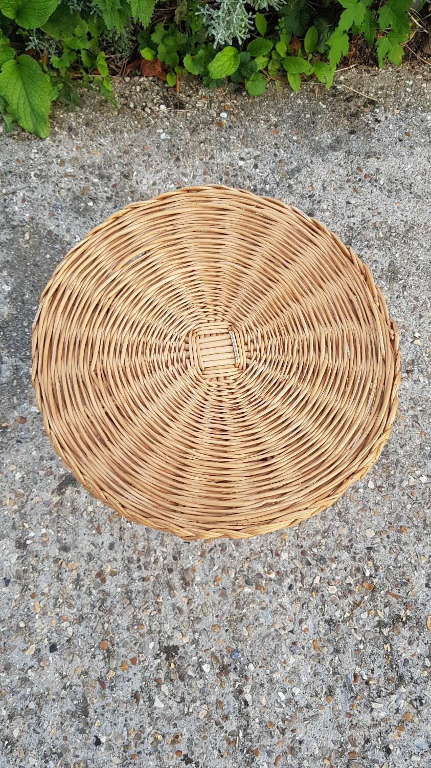 Vintage woven wicker diabolo coffee table