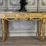 Louis XVI Console in Gilded Wood, Grey Ardennes Marble, 18th Century