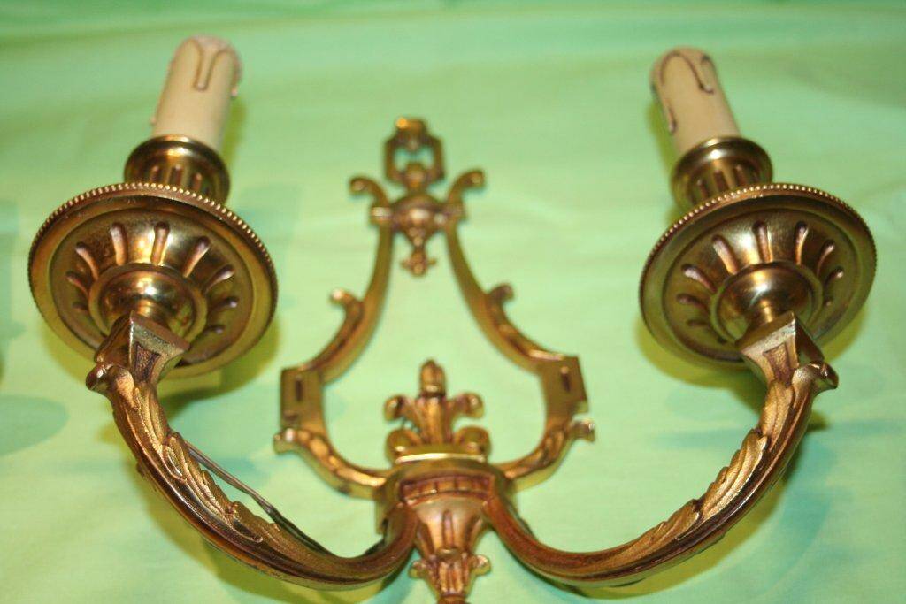 Pair of two-arm bronze sconces Lucien Gau