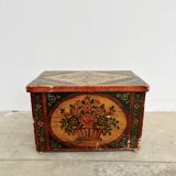 Coffre Populaire Peint Vintage Pin Massif – Art Folk Alsacien