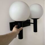 Vintage double wall lamp, opaline and black lacquered metal, Raak Netherlands 1960