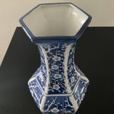 Vintage porcelain vase with white and blue decor