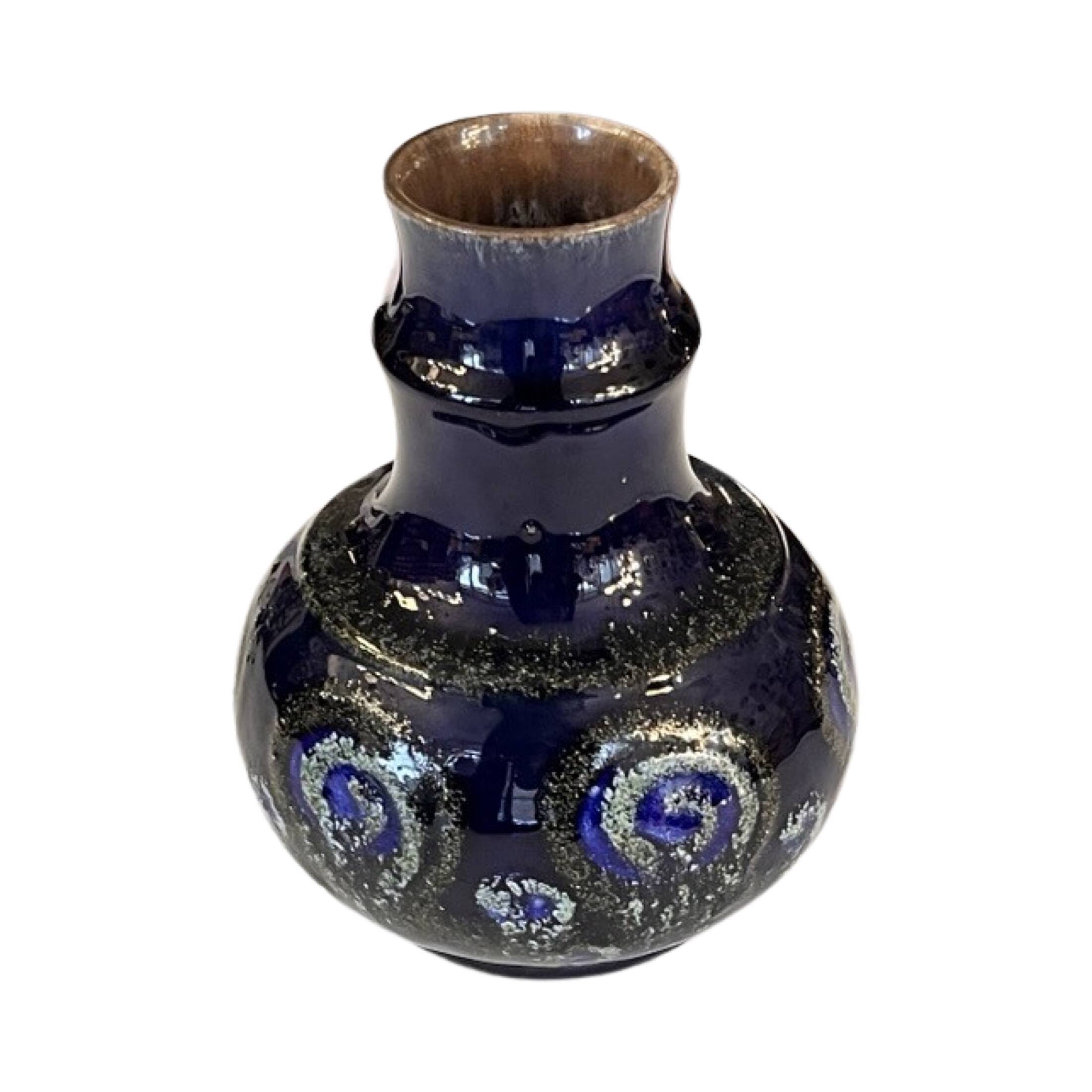 Strehla Keramik cobalt ceramic vase, Germany 1960s.