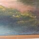 Tableau huile sur toile maison et rivière vintage