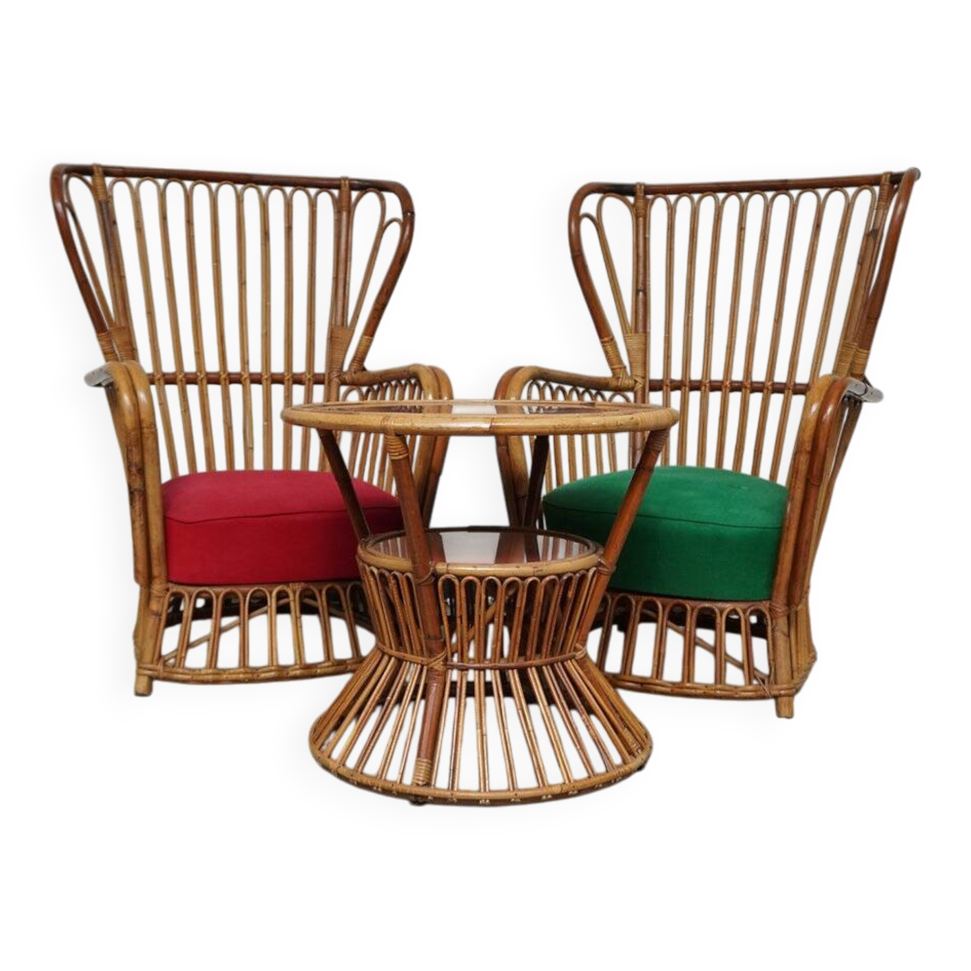 Set of 2 armchairs and table, design by Franco Albini for Bonacina, 1950s